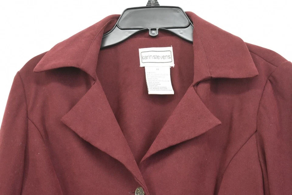 Conjunto de 2 piezas de falda de cachemira chaqueta de muesca borgoña vintage Karin Stevens para mujer 14 Foto 2 de 4