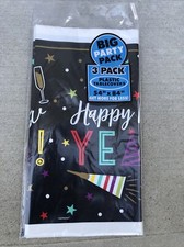 Happy New Years  3 Pk Plastic Table covers 54"x84" Multi Colors On Outside
