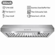 30" Under Cabinet Range Hood Vent Kitchen 3-Speed 600CFM w/LED Stainless Steel