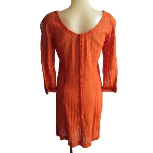 Vintage Women's Dress 6/8 1960's Mesh/Lace Burnt Orange Handmade Shift Mod - Picture 4 of 12