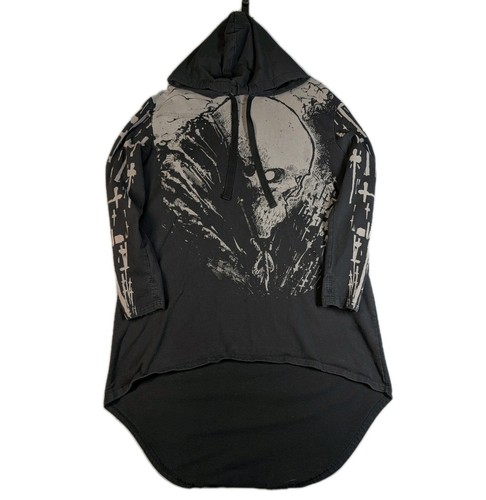 Killstar Womens Small Gothic Hooded Tunic Dress Skull Graphic Goth Grunge