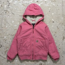 Carhartt Jacket OJ9564-G Girls XXS 4-5 Sherpa Hooded Pink Canvas Full Zip