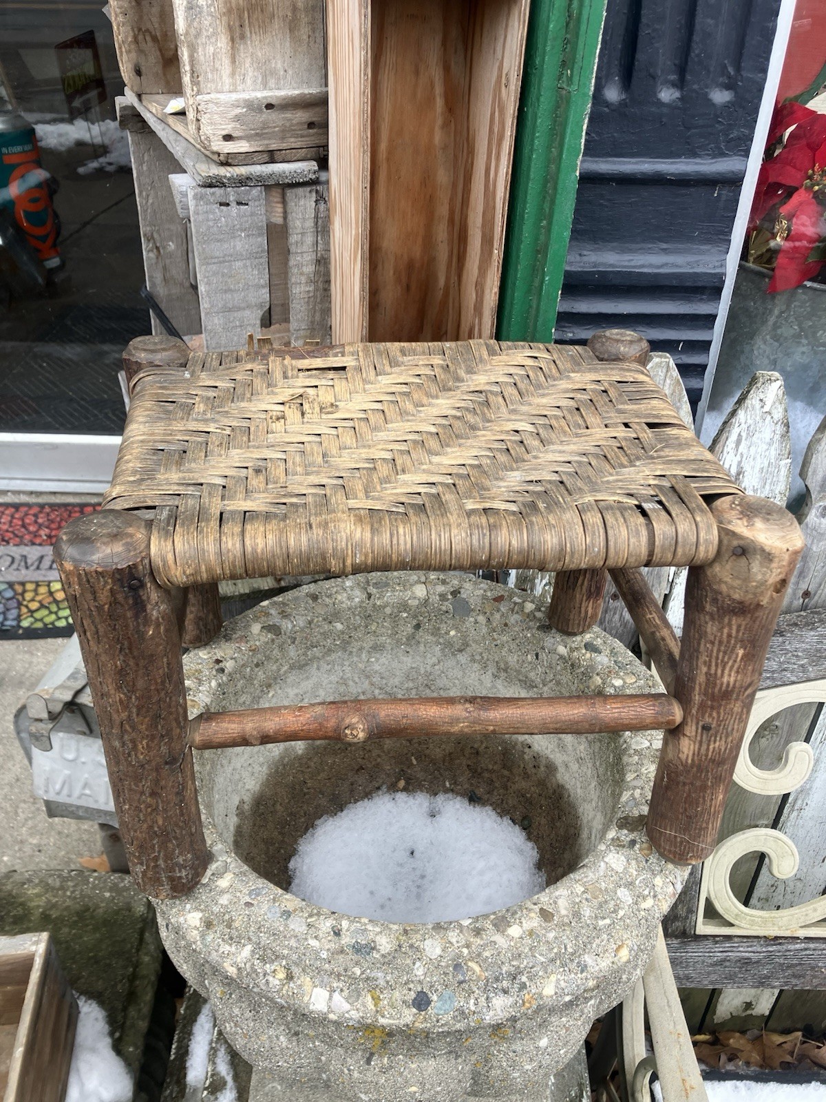 Antique Old Hickory Foot Stool Primitive Rustic Cabin Decor Adirondack Early