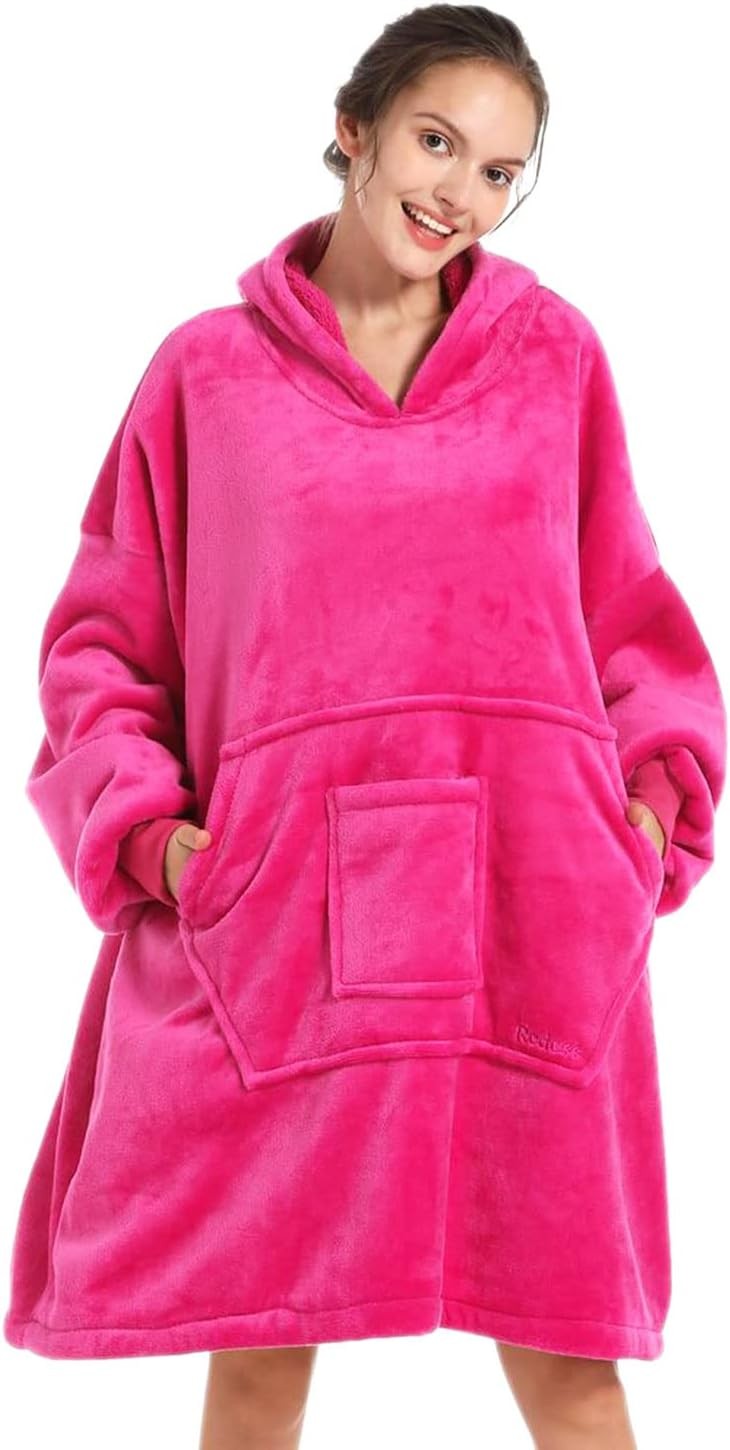 Sudadera con Capucha REDESS Blanket, Usable Gran Tamaño Sherpa Rosa Roja