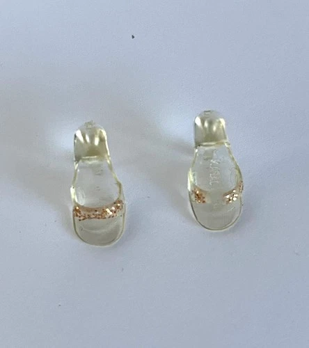 Vintage 1963 BARBIE CLEAR OPEN TOE HEELS SHOES GOLD GLITTER Japan FREE SHIP