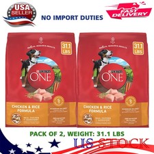 Pack of 2 Purina ONE Chicken and Rice Formula Dry Dog Food, 31.1 lbs, New