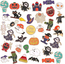 60-Pack Halloween Enamel Pins, 30 Styles, Pumpkin Ghost Bat Skeleton Brooches
