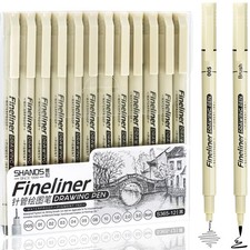 Micro Fineliner Black Drawing Pens,12 Waterproof Watercolor Dark
