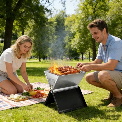 Accessoires de Barbecue Portable Pliable - Grille de Cuisson pour 2-3 Personnes, - Photo 1/4