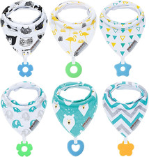Baby Bandana Drool Bibs 6-Pack and Teething Toys 6-Pack Made with 100 Organic C