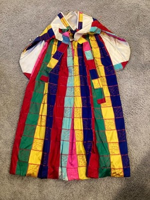 Japanese Multicolor Patchwork Robe Dress Asian Style Silk Look Festival Gown