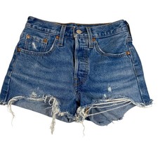 Levis Womens 501 Cut Off Jean Shorts Size 24 Blue Denim Distressed Summer Casual