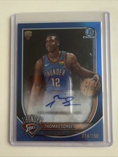 2025-26 Topps Bowman Chrome Thomas Sorber Chrome Auto Blue 014/150 OKC Thunder