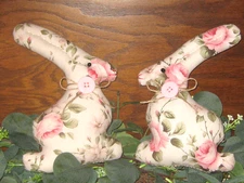 Antique Rose Garden 2 Rabbits Easter Bowl Fillers Handmade Fabric Wreath Accents