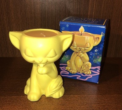 Vintage Avon Catnip Floral Medley Fragrance Candle Yellow Cat Figurine with Box