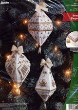NIP  BUCILLA BEADED ELEGANCE FELT  SEQUIN KIT ORNAMENTS SET OF 3