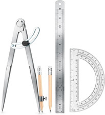 12 Inch Compass Geometry Tool with Protractor Ruler Pencils