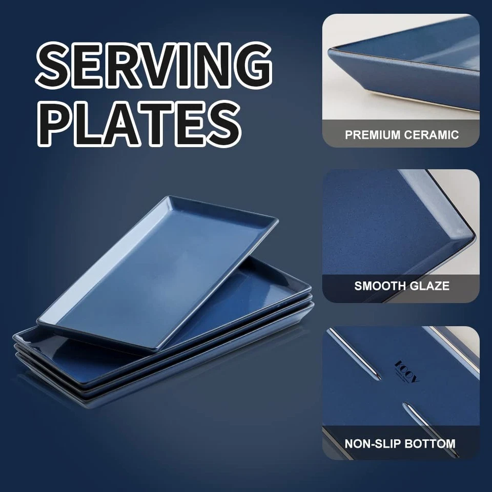 Ceramic Serving Tray, 14 Inches Large Serving Platter, Rectangular Serving Tr... - Image 4 of 4