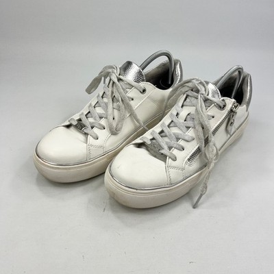 Dockers by Gerli Damen-Sportschuhe weiß silber Kunstleder UK 7 Freizeit Reißverschluss Spitze