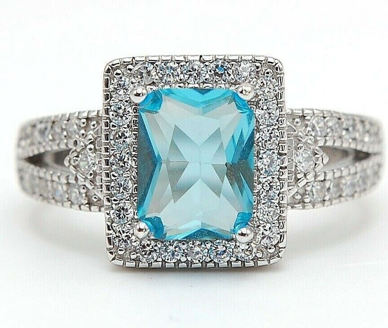 2CT  Aquamarine 925 Solid Sterling Silver Ring Jewelry Sz 7 U3-5