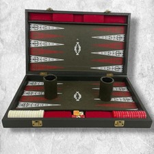 Large Red Black And White Backgammon Set, Complete With Book And Case
