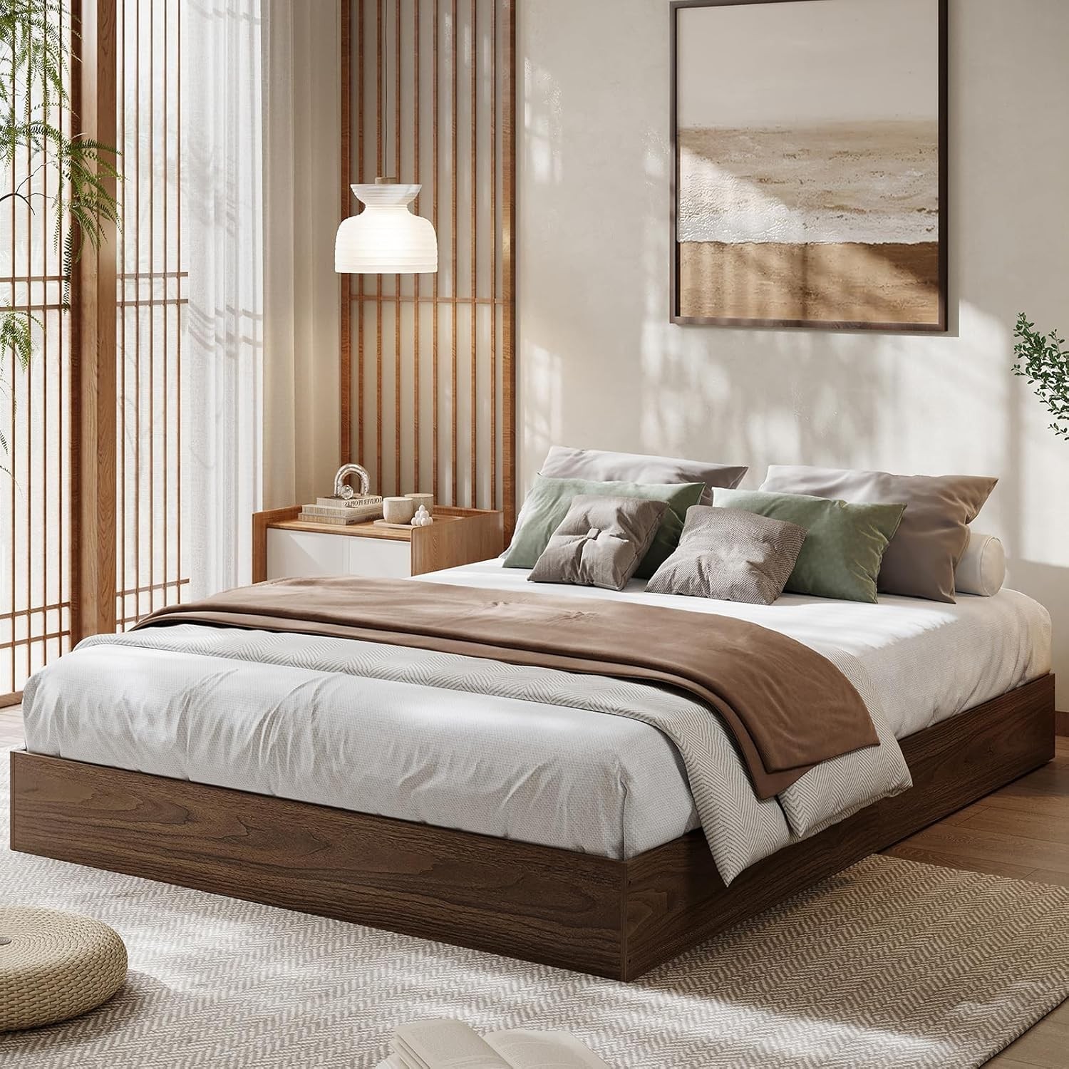 Full Queen King Wood Bed Frame Wooden Platform without Headboard No Box Spring