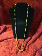 RETRO GOLD METALLIC NECKLACE BEADED KNOTTED VINTAGE 36" CATCHES LIGHT