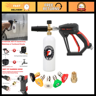 #ad Short Pressure Washer Gun with Foam Cannon amp; 5 Nozzle Tips 1L 1 4quot; Connector $66.59