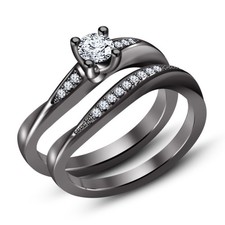 2 CT Round Lab Created Diamond Bridal Engagement Ring Set 14K Black Gold Over