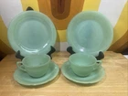 Lot X6 VTG Jadeite JANE RAY 2X Cups Salad Plates Saucers IMPERFECTIONS Fire King