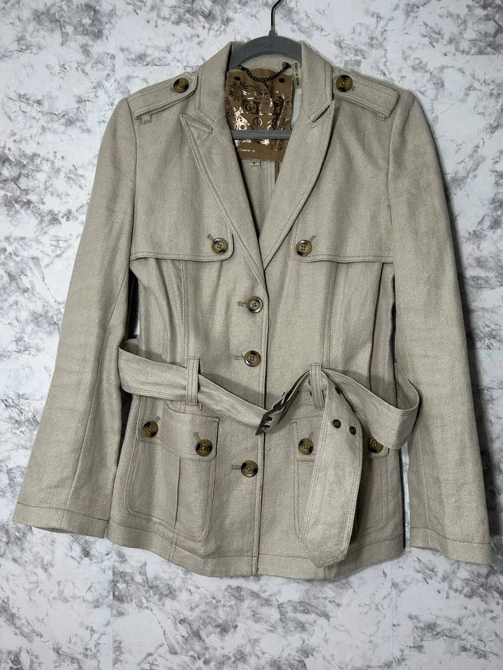 Gabardina Chaqueta de Lino G.E.T Un Pecho Caqui Marrón Talla S Usada en Excelente Condición Foto 2 de 4