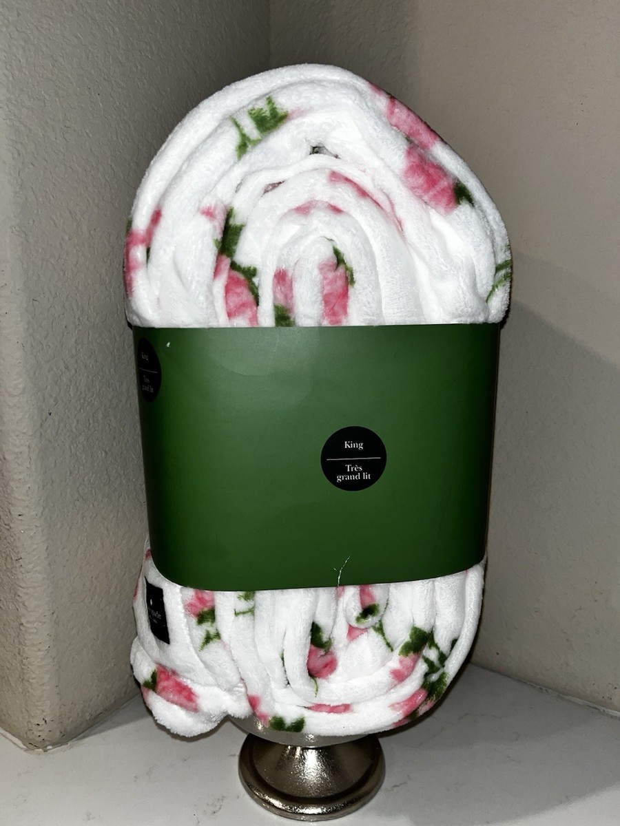 1-NWT KATE SPADE WHITE AND PINK FLORAL DESIGN KING SIZE BLANKET | eBay