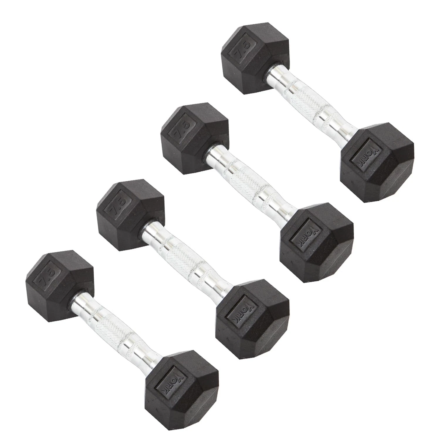 York Barbell Hex Dumbbell Set 7.5LB Rubber Coated Fixed Weight Dumbbells Pack 4