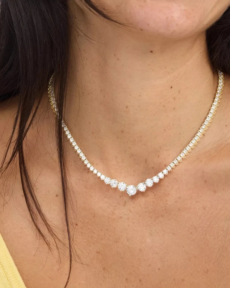 24 CTW Created Graduated Round Cut Diamond Tennis Women Necklace 14K Gold Plated - Image 4 of 4