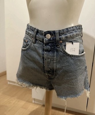 Zara Jeans Shorts Blau Hellblau High Waist Rise 90er 2000er Hotpants Jeansshorts