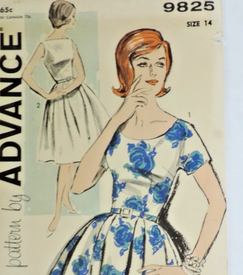1960 Advance Miss 9825 Easy Full/Scoop/Boat Neck/Dress Sz 14 B34'' Uncut FF
