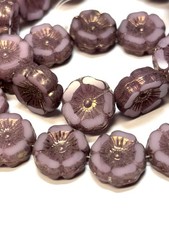12 beads - Pink with Light Bronze Czech Glass Flower Beads 12mm