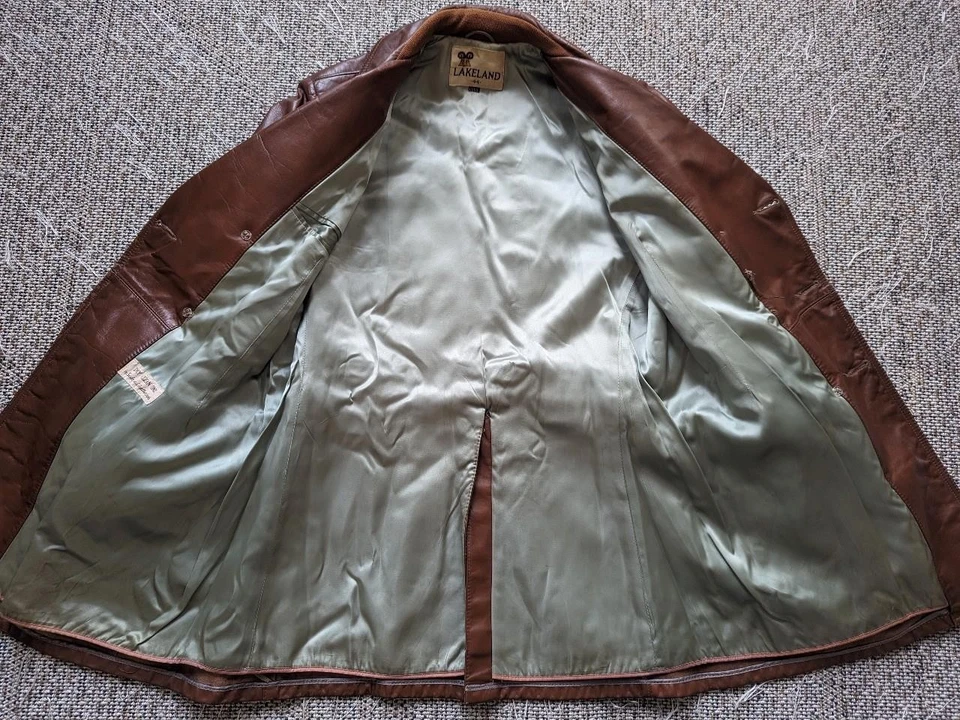 vintage USA made TRENCH COAT brown leather 44 barnstromer BELTED lakeland M - Image 4 of 4