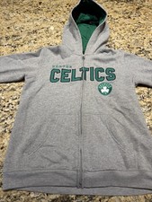 VERY NICE  Boston Celtics Full Zip HOODED Sweatshirt  GREY - Size Youth Large