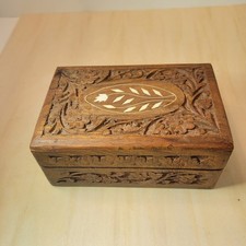 Vintage Carved Wood Trinket Box Jewelry Keepsake Decorative Storage India