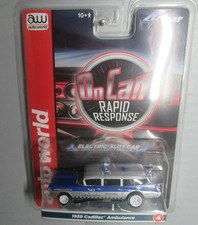 "NEW" AW 4 GEAR REL 1 ON CALL '59 CADILLAC AMBULANCE BLUE/SILVER HO SLOT CAR