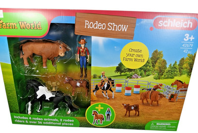 Schleich Farm Worlds Rodeo Show 42 pc Westerm Toy Horse Cows Riders Barrels Set