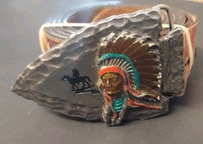 VTG Siskiyou Chief Joseph Arrowhead Belt Buckle, 1988 W/BELT Sz 36