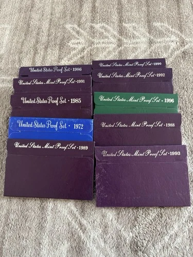 United States Mint Proof Set Lot 72 85 86 88 89 90 91 92 93 96 no duplicates ￼