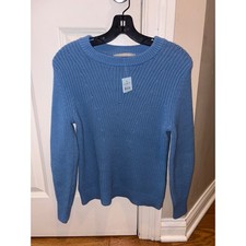 LOFT Blue Ribbed Chunky Knit Crewneck Sweater Petites XSP 38020704 New