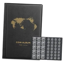 Coin Album for Collectors,340 Pockets Coin Collection Book Holder Display Black