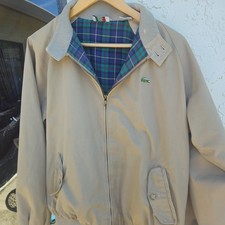 Vintage Izod Lacoste Tan Bomber Jacket Mens L Plaid Lined Harrington Zip Up 80s