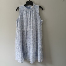 Loft Women's Size Medium Sleeveless Tiered Leaf Print Blue Knee Length Dress