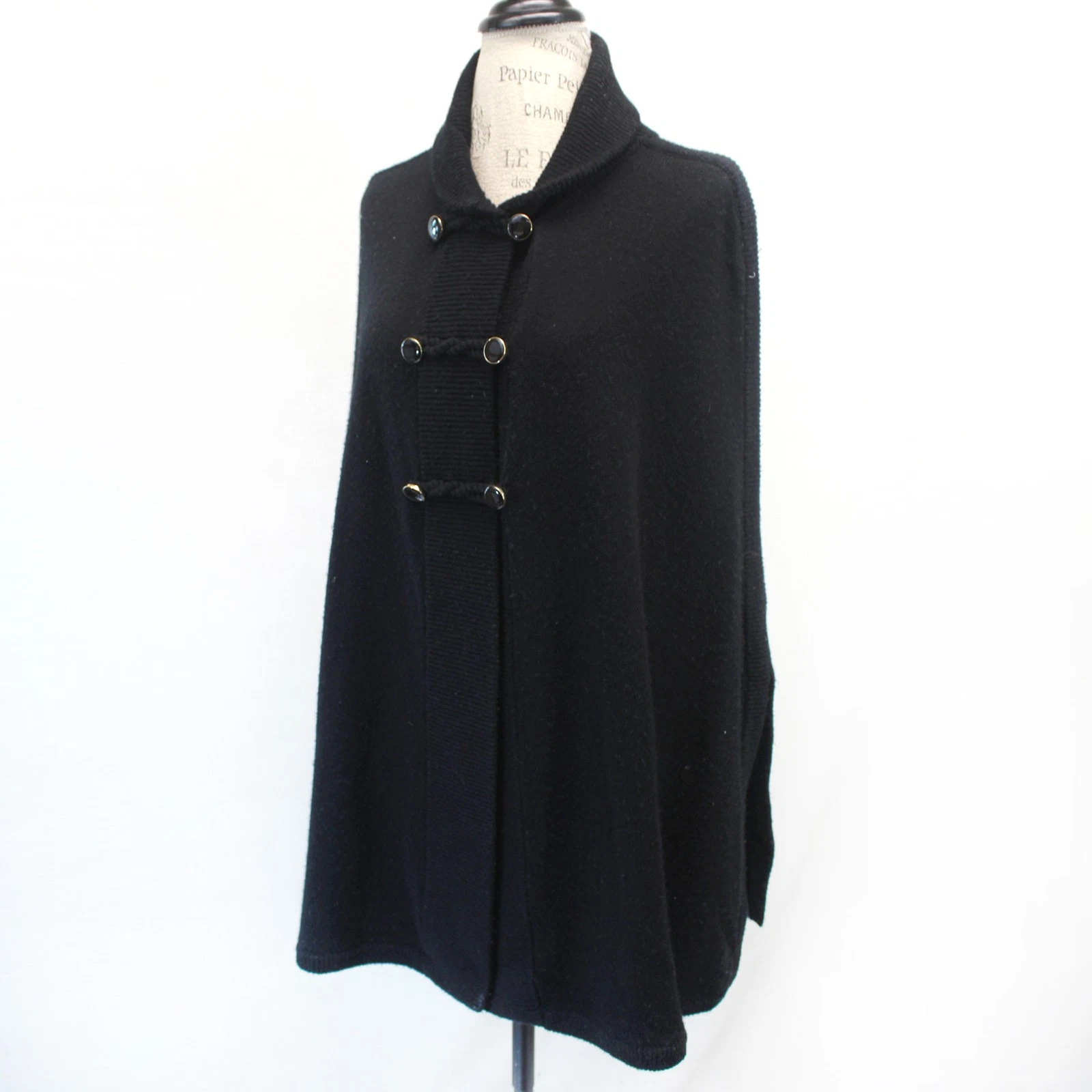 A.P.C. & Vanessa Seward Black Wool Sweater Cardigan Poncho Button Old Money S