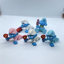 Vintage Smurfs Baby Smurfs LOT PVC Figure SET of 5 80  s Blue Pink